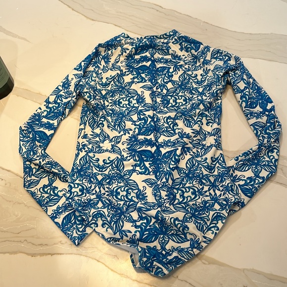 Cabana Life Blue & White One Piece Long Sleeve Rash Guard Swim Size 14 - Picture 6 of 6